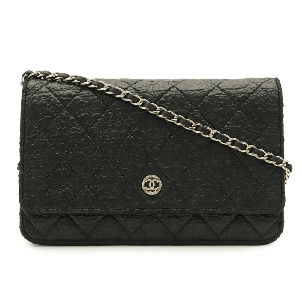 CHANEL Matelassé Wallet Chain Shoulder Bag Pouch Coated Leather Black A68851